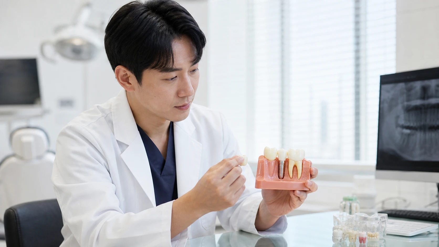 어금니 임플란트 수명 관리와 검진 장면