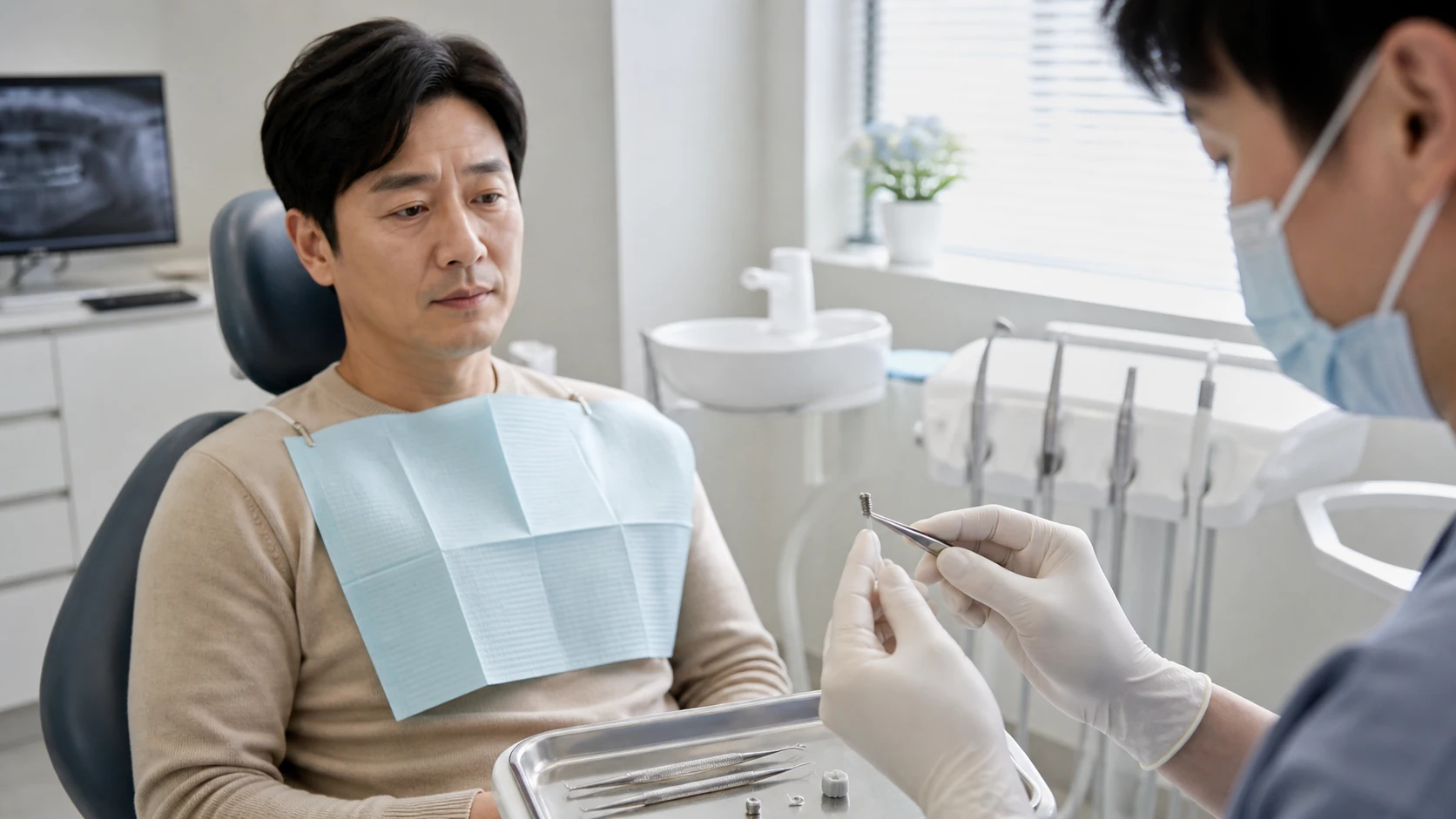 어금니 임플란트 교체 시기 관리와 검진 장면